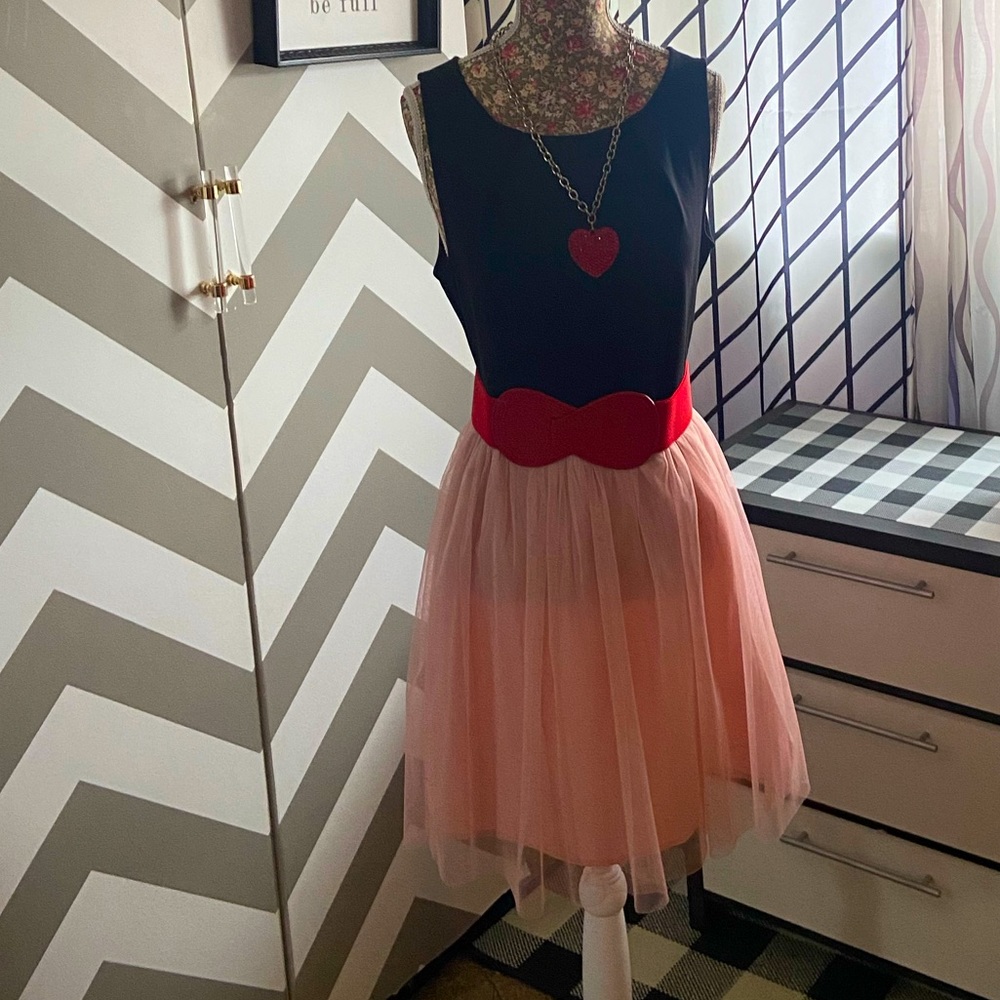 Mod Cloth Pink & Black dress with tulle